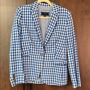 J. Crew Royal Blue and White Gingham Single-Button Blazer